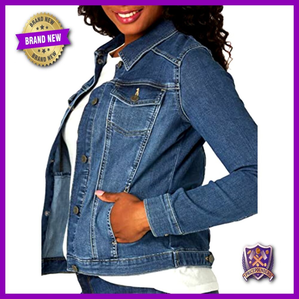 Classic Denim Jacket Stretch Polyester Blend Casu… - image 4